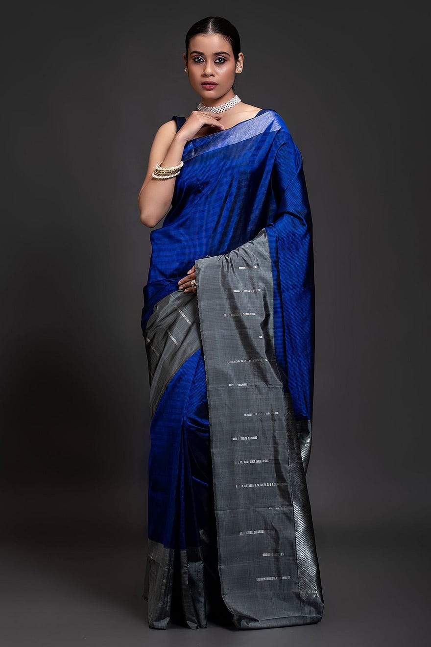 Royal Blue Woven Silk Saree With Unstitched Blouse Online at Samyakk