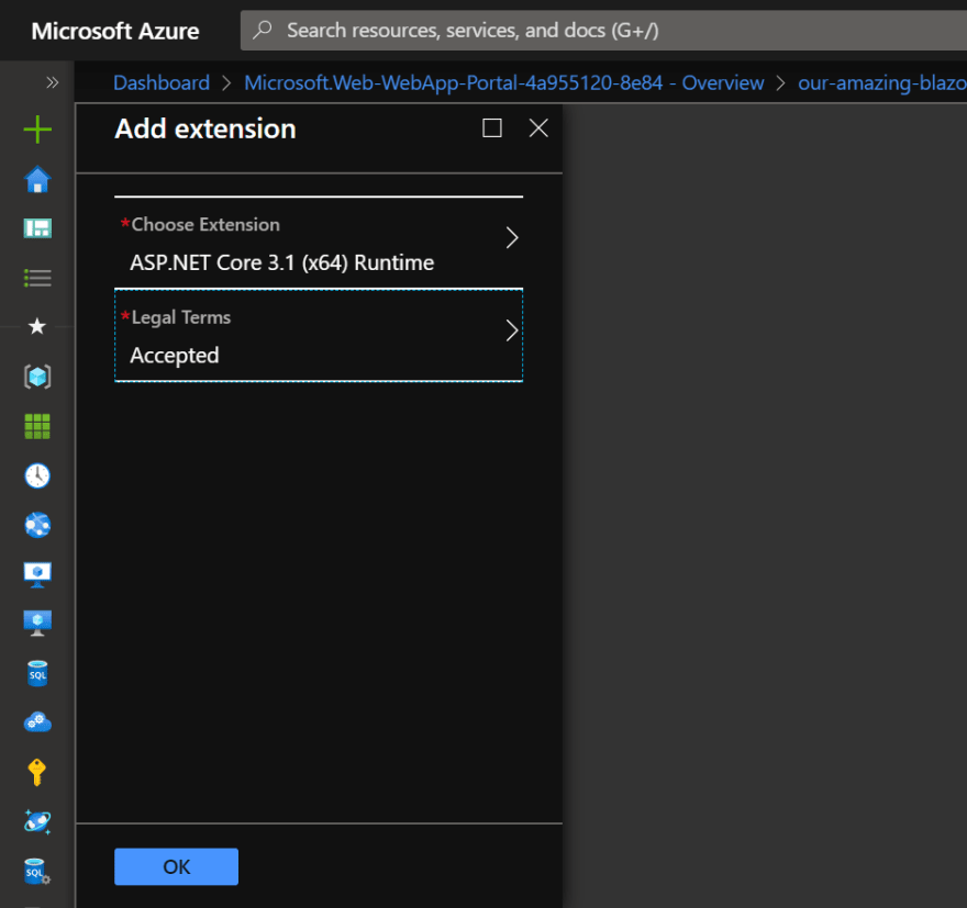 Image showing all fields completed for adding extension