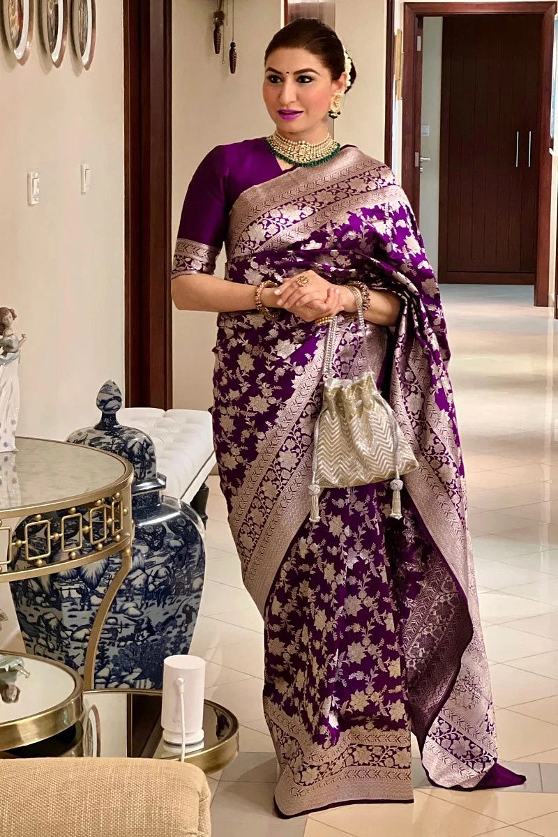 Royal Purple Zari Woven Banarasi Silk Saree Online at Samyakk