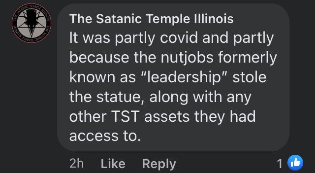 It was partly covid and partly because the nutjobs formerly known as “leadership” stole the statue, along with any other TST assets they had access to.