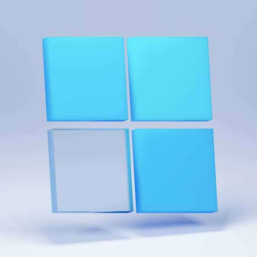 Image of the Windows logo. Four rhombuses are aligned to make one larger rhombus. The top two and bottom right rhombuses are blue, while the bottom left rhombus is transparent.