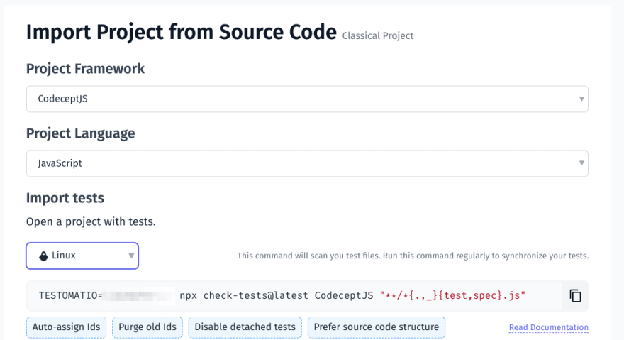 Screenshot of import page in the Testomat.io web interface.