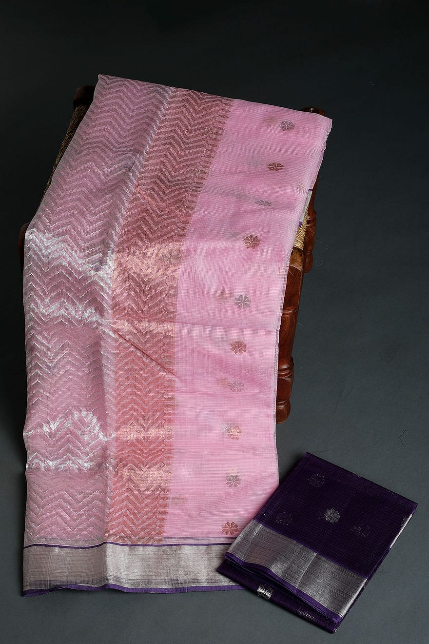 Bonbon Pink Zari Woven Kota Silk Saree Online at Samyakk