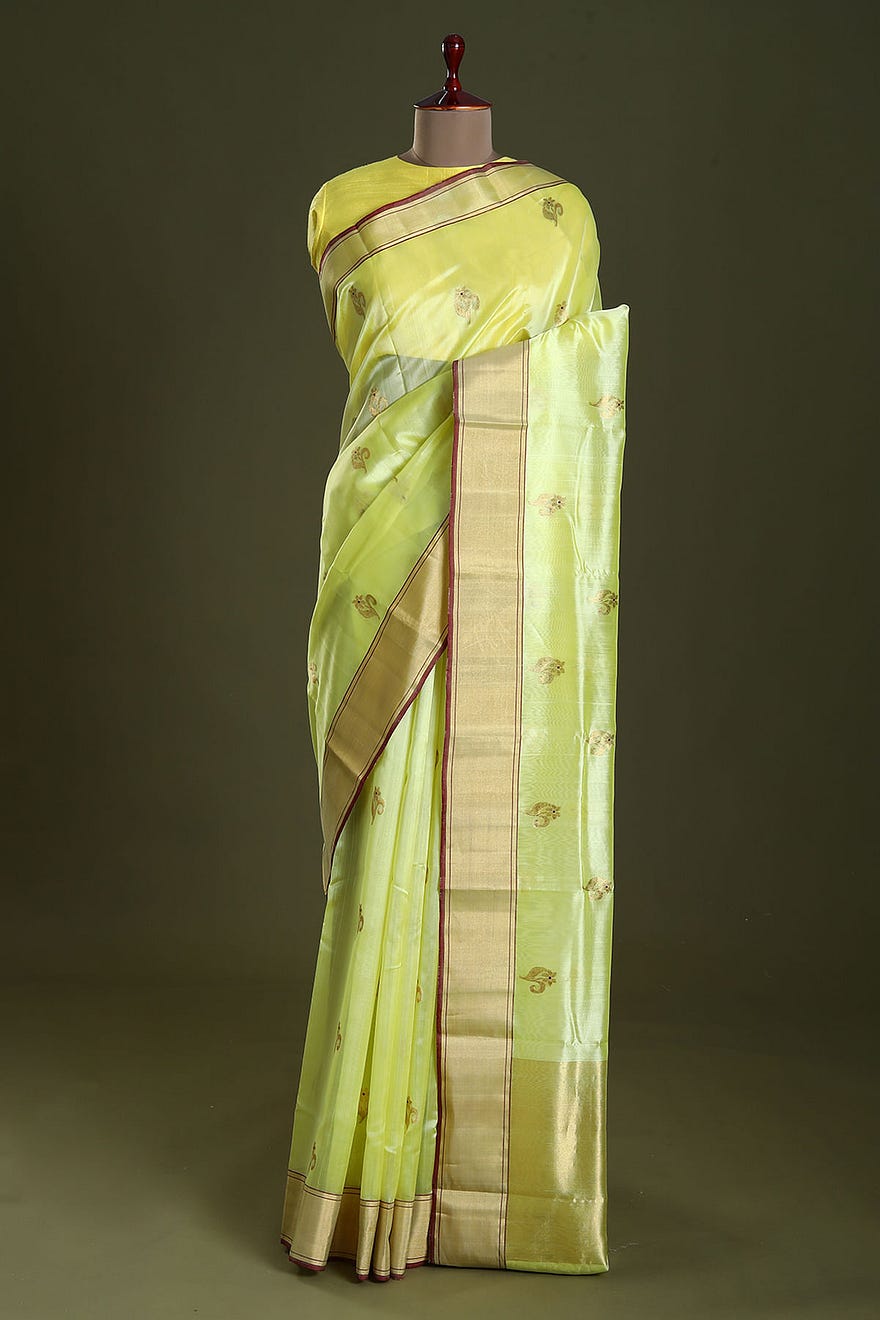 Tender Yellow Zari Woven Chanderi Silk Saree Online at Samyakk