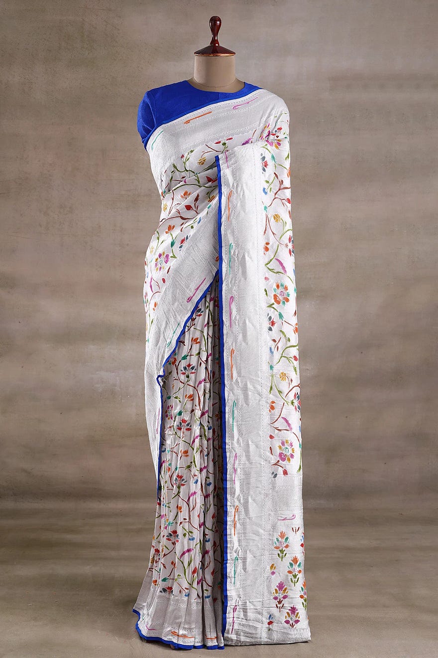 Silver Zari Woven Banarasi Tissue Saree With Unstitched Blouse Online at Samyakk