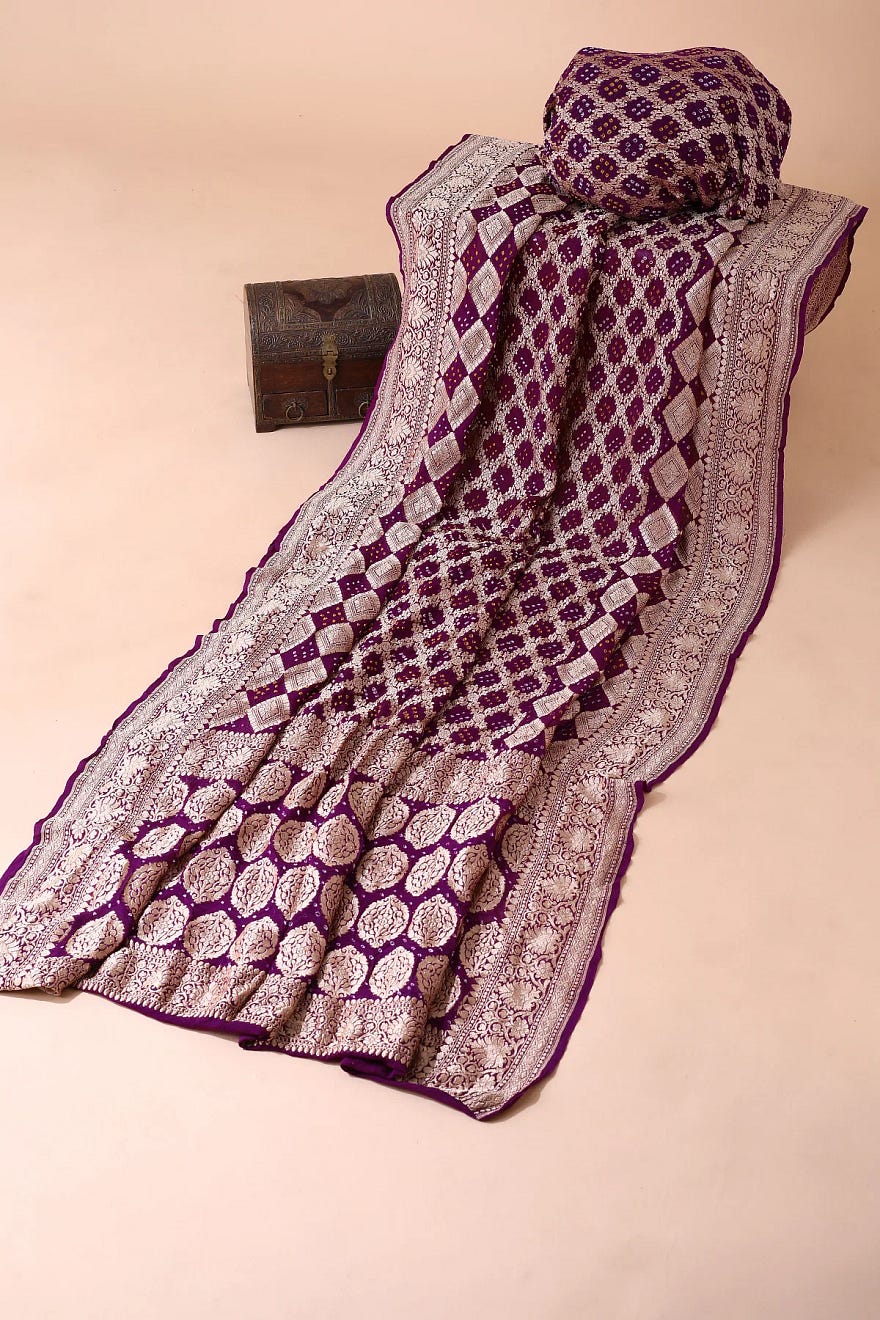 Purple Bandhani Printed Georgette Saree Online at Samyakk