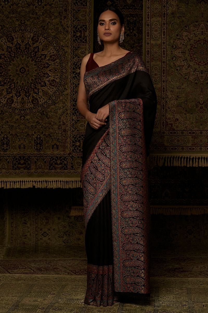 Black Woven Banarasi Tussar Silk Saree Online at Samyakk