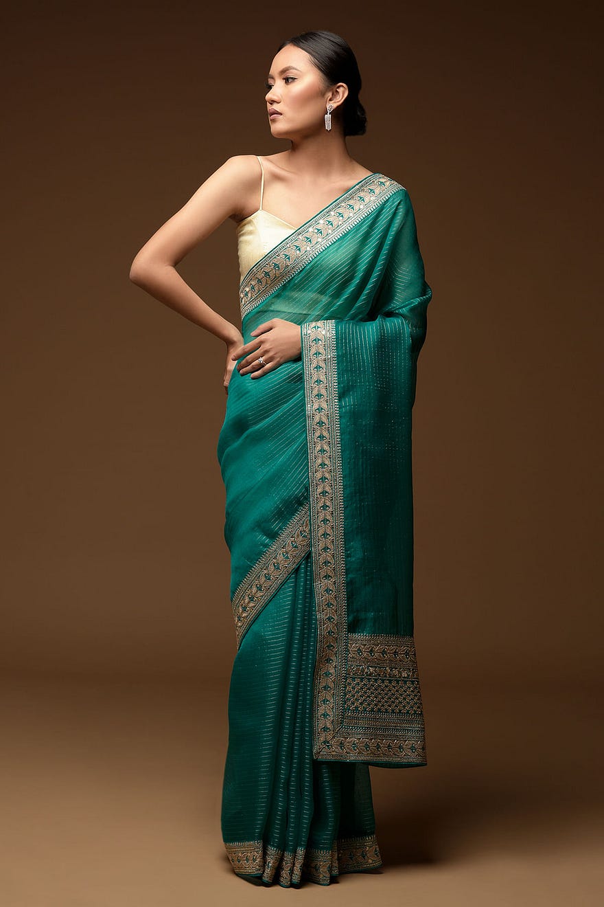 Jade Green Sequins Embroidered Organza Saree Online at Samyakk