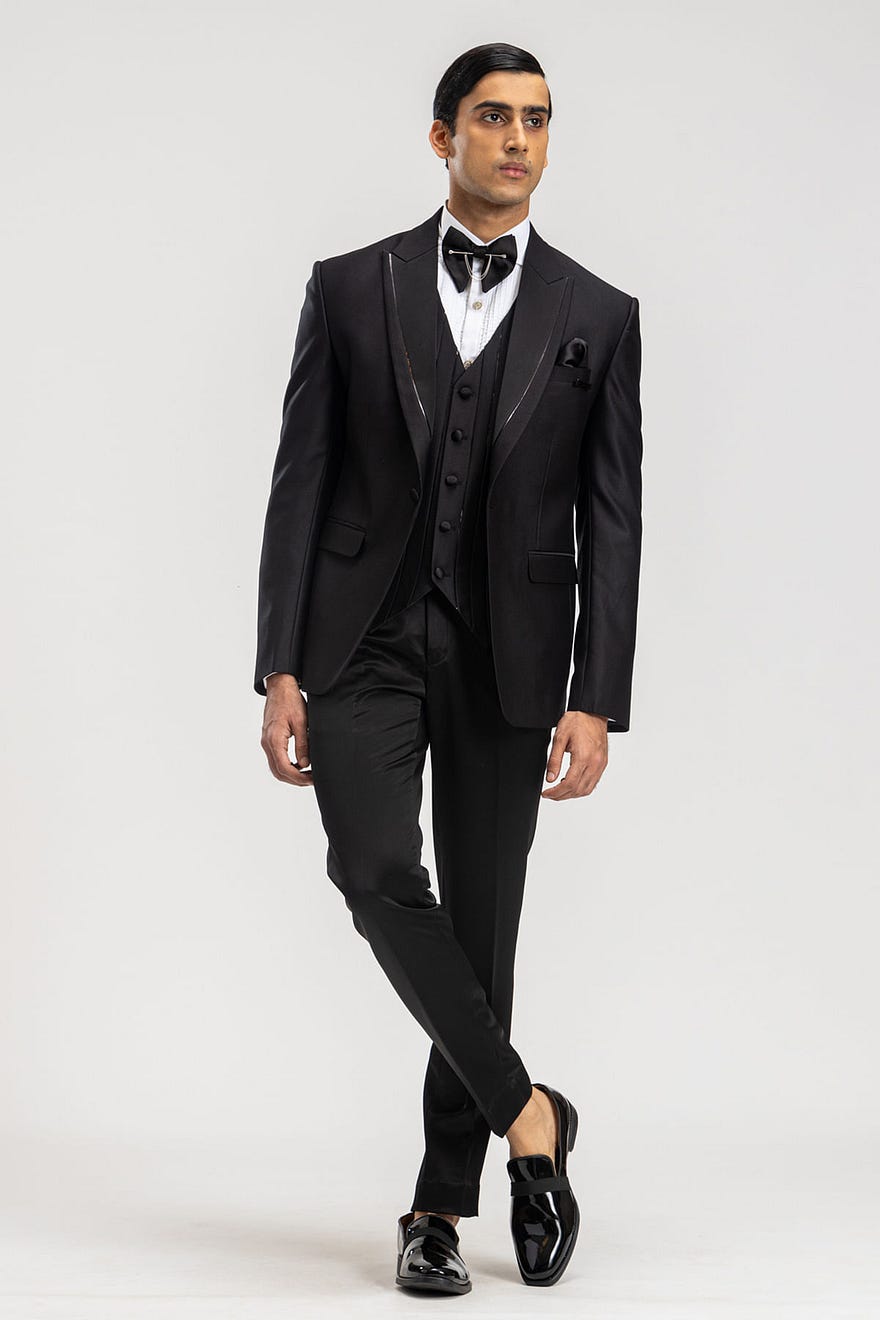 Dark Grey Woven Italian Tuxedo Suit Online at Samyakk