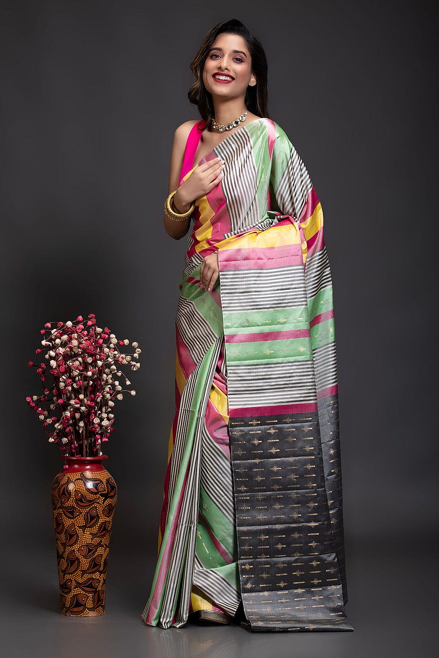 Multicolor Woven Silk Saree With Unstitched Blouse Online at Samyakk