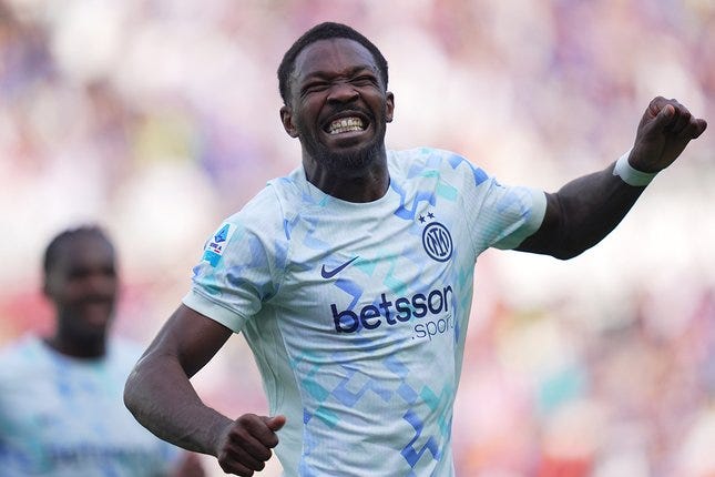 Momen selebrasi Marcus Thuram setelah mencetak gol dalam laga Liga Italia antara Torino vs Inter Milan, di Stadio Olimpico di Torino, 26 April 2026 © Spada/LaPresse via AP