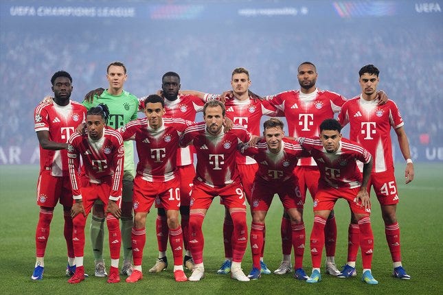 Starting XI Bayern Munchen saat melawan PSG di leg pertama semifinal Liga Champions, 29 April 2026 dini hari WIB. © AP Photo/Aurelien Morissard