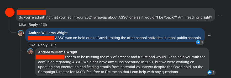 Screenshot of Facebook conversation