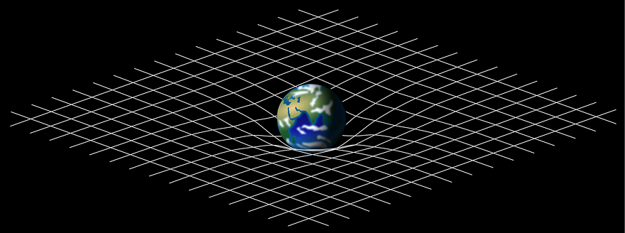 Non-Euclidean Geometry: The Forgotten Story —An illustration of the spacetime lattice based on the Einstein’s general relativity theory (image from WikiCC). The image shows the earth resting on a cloth like spacetime lattice. We see this lattice bending like a cloth around the Earth, whereas it appears to be straight/planar at distances away from the Earth.