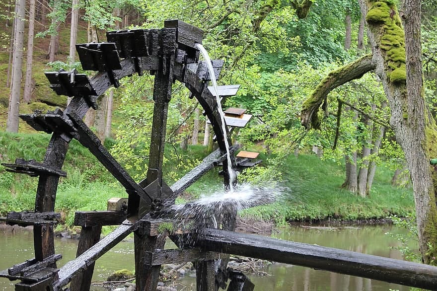 A waterwheel in the forest