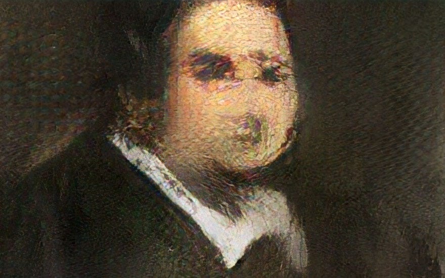 Portrait of Edmond Belamy (detail) created by&nbsp;GAN (Generative Adversarial Network), which will be offered at Christie&rs