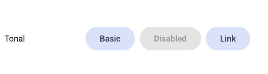 A screenshot with 4 buttons: “Tonal”, “Basic”, “Disabled”, and “Link.”