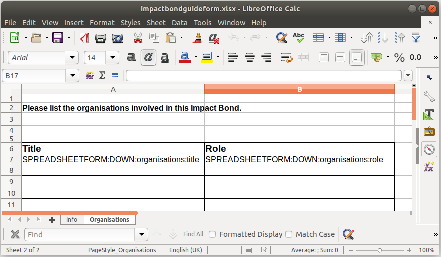 Spreadsheet with some special placeholder text in some cells