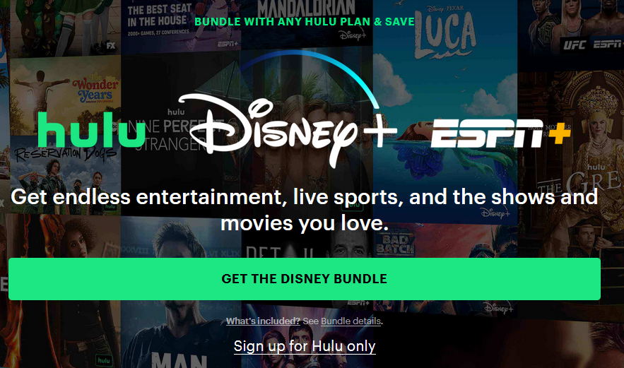 Website for Hulu showing the Disney Bundle