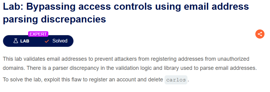 Lab: Bypassing access controls using email address parsing discrepancies ( Business logic…