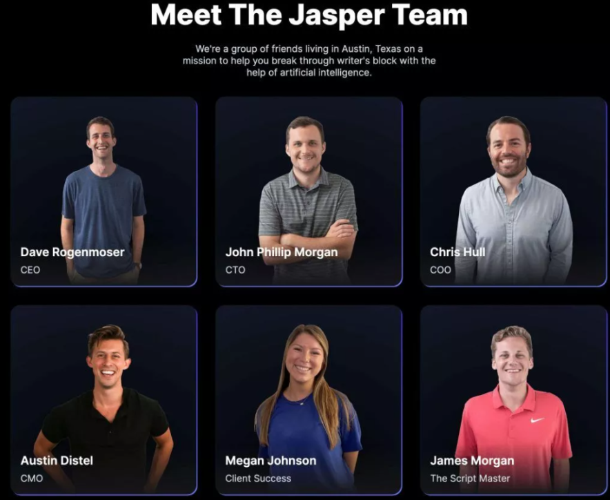 Meet the JasperAI team and squad. Jasper ai review full teamE.g.