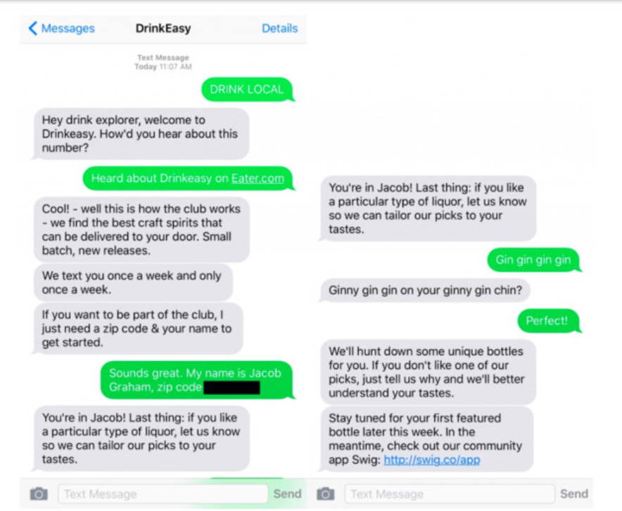 Screenshots from an iPhone text conversation that was use to prototype a service