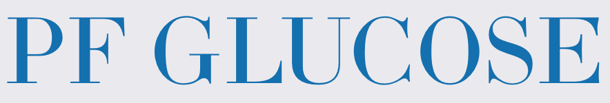 PF GLUCOSE in capitalized blue letters