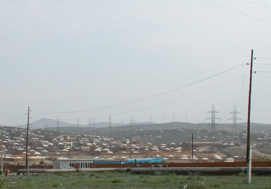 Hundreds of gers in a ger district in Ulaanbaatar