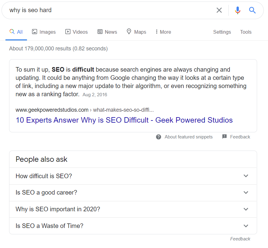 featured google answer box