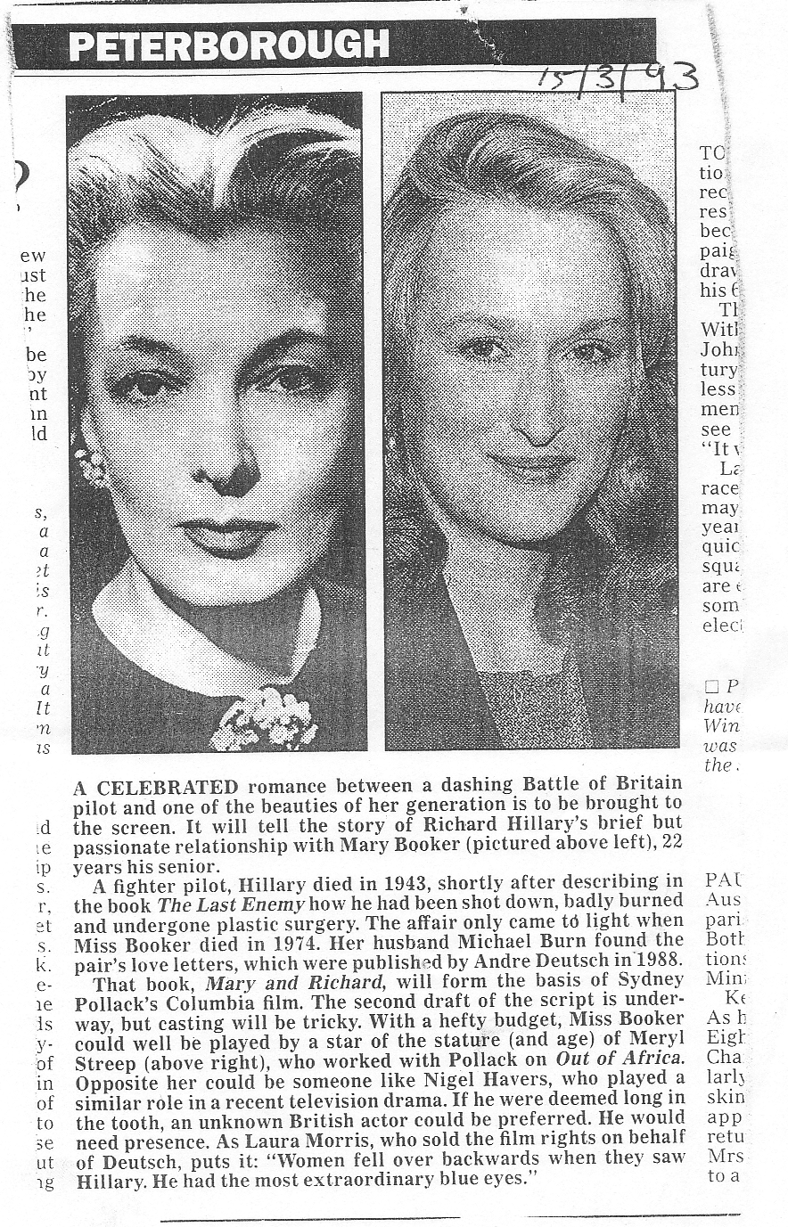 Newspaper cutting showin Mary Booker and Meryl Streep