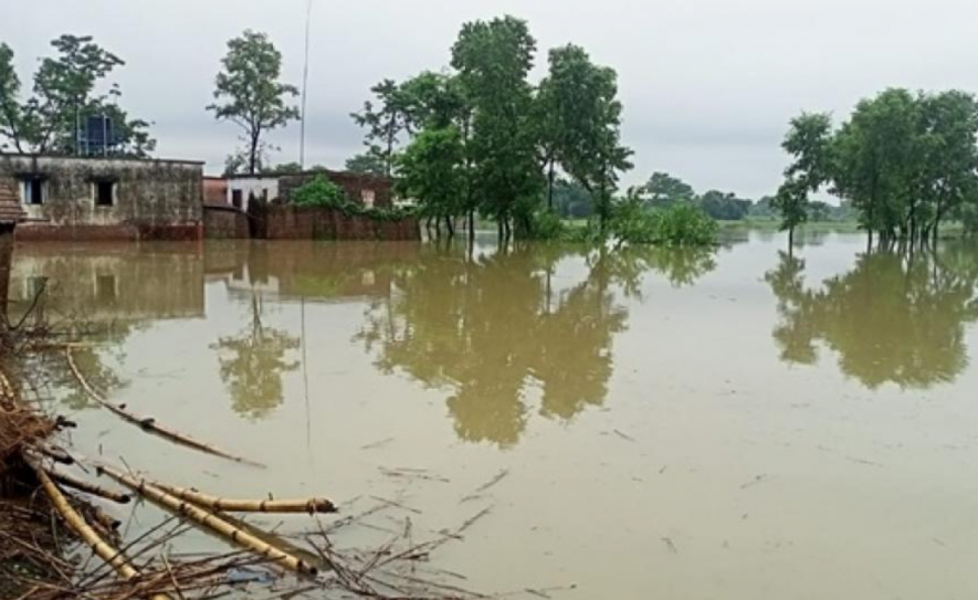 Houses destroyed and submerged in water due to floods in Bihar, India