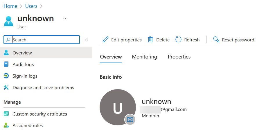Image of created user with UPN of “unknown”