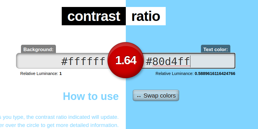 Screenshot of color contrast ratio.