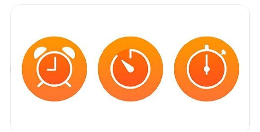 Three very similar icons — round, orange and with a picture of some type of clock