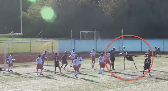 One-Legged Soccer player scores amazing bicycle kick goal