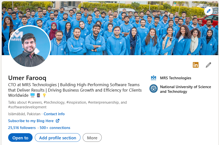 LinkedIn Profile for Umer Farooq | 25.5k+ Followers