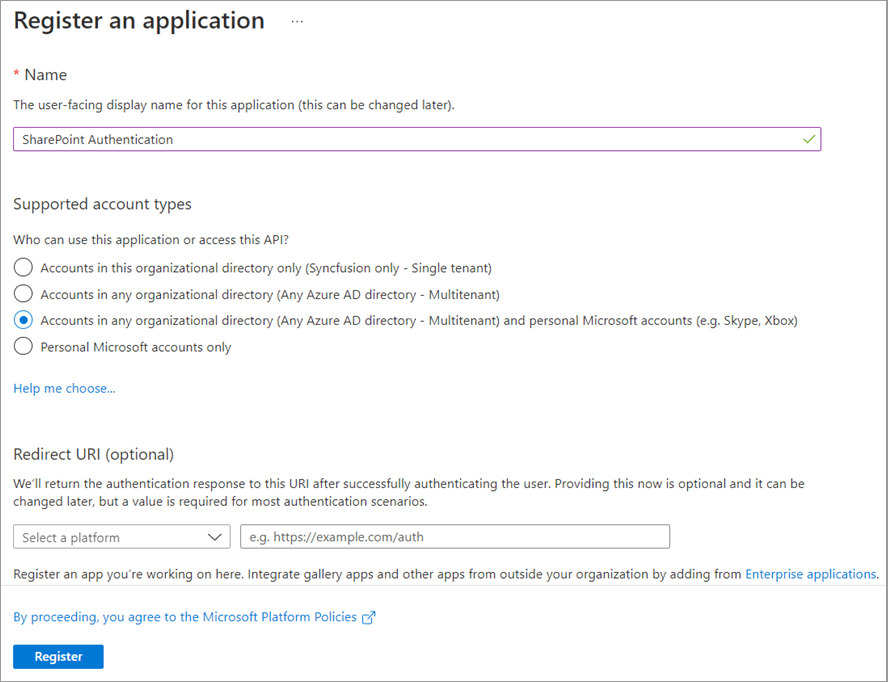 Register an application