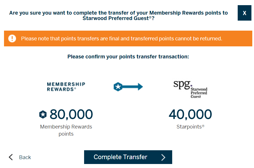SPG Transfer from AMEX
