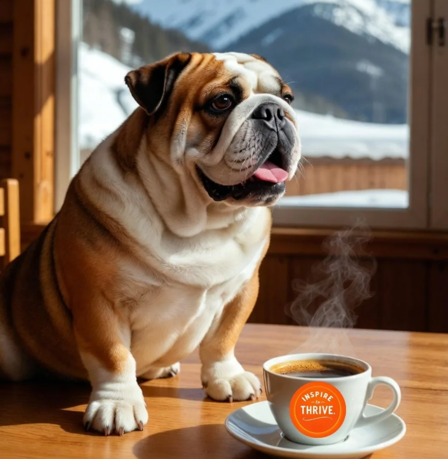 Stella the bulldog on Insprie To Thrive as a brand mascot.