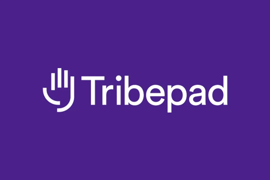 Tribepad logo, white text on purple background.