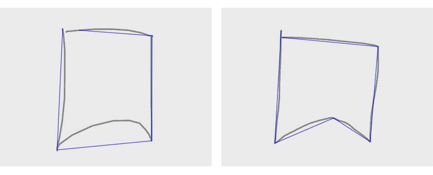 The same geometry drawn a) in one quick stroke b) slowing down at the middle of the bottom segment.