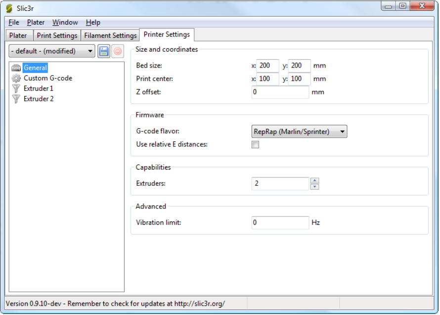 Extruder Settings in Slic3r