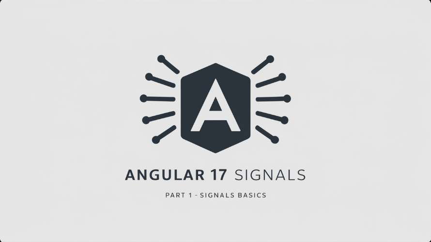 Angular logo generated by AI with the following text below: “Angular 17 signals. Part 1 — signals basics”