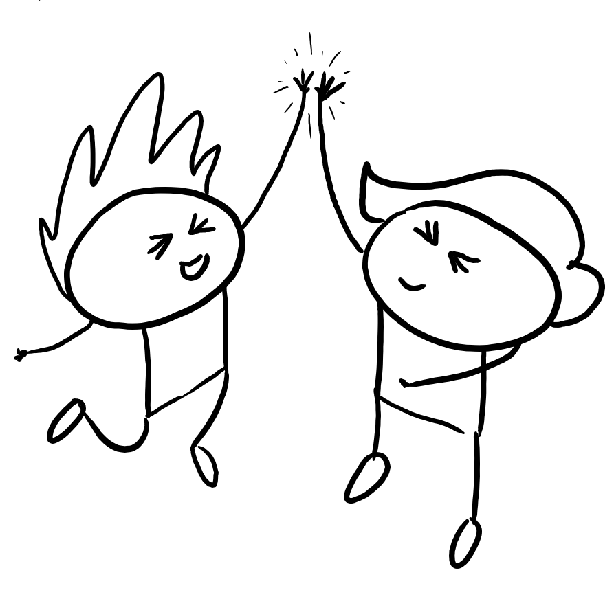 Two stick figures participating in an enthusiastic high-five.