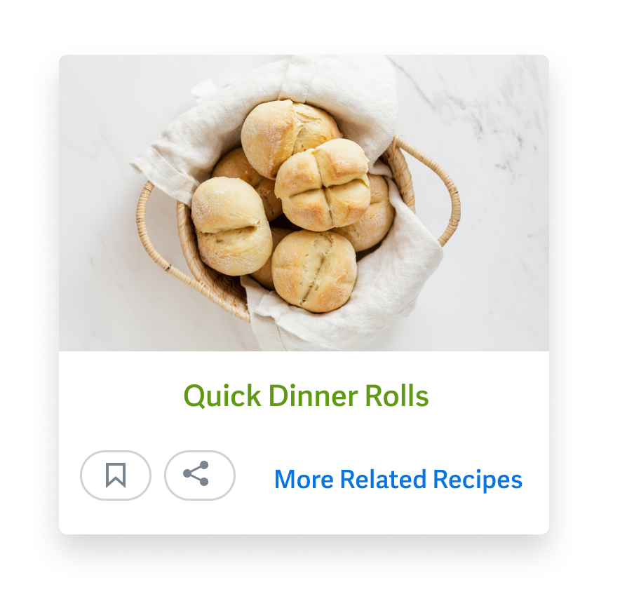 Close up of a single section of recipes page with a picture of rolls in a basket