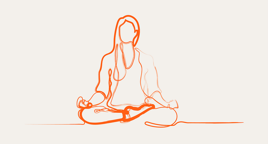 Line drawing of a woman sitting in meditation.
