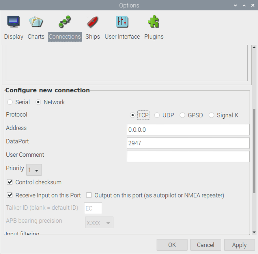 Panel shows the networking tab which enables you to configure an external device feed