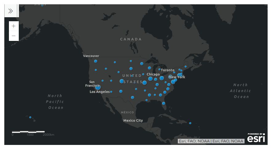 A screenshot of a map showing how many officials left office before the end of their term in 2019 by state.