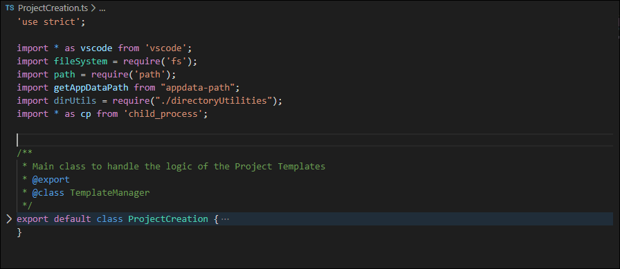 Add a new method ProjectCreation in the ProjectCreation.ts file